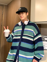 Hearujoy Japanese Vintage Striped Sweater Retro Contrasting Striped Cardigan Sweater Men's Spring Autumn Loose Lazy Style Knitted Jacket